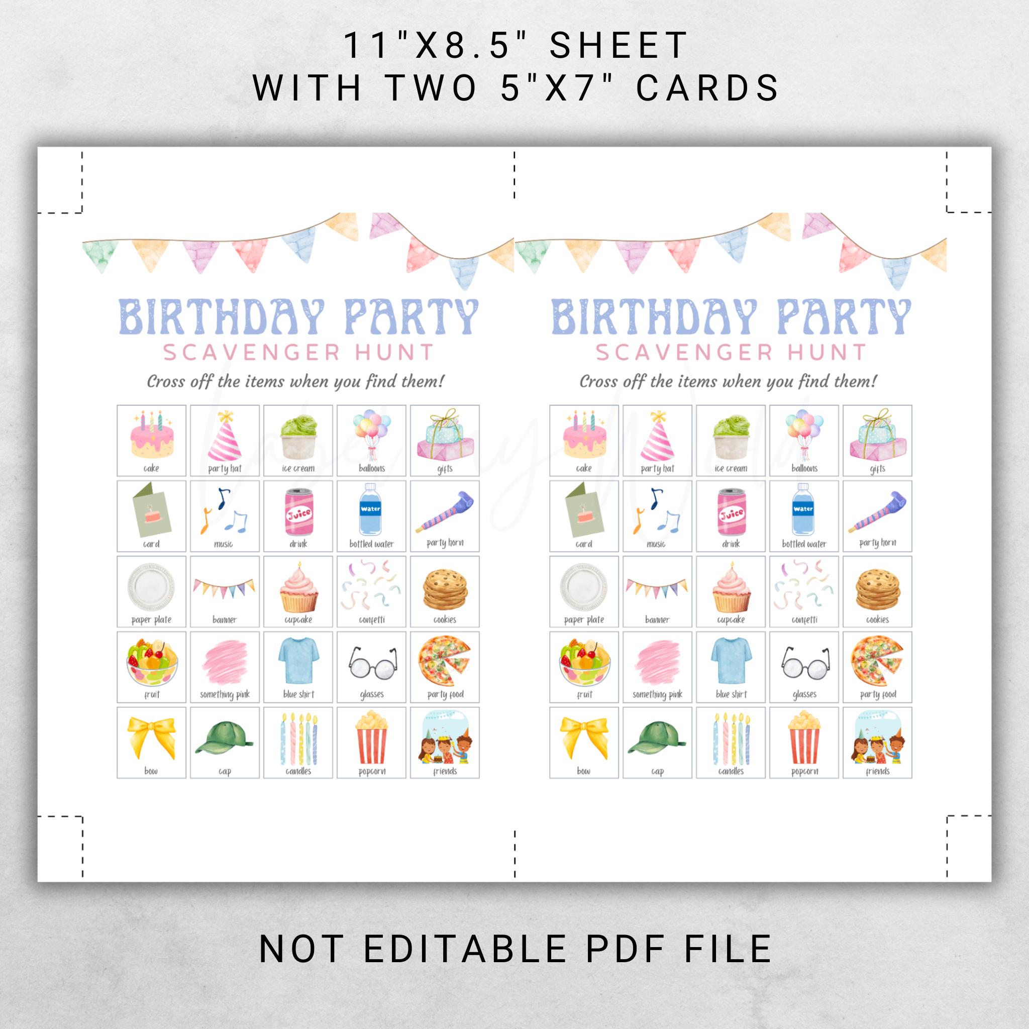 Printable Birthday Party Scavenger Hunt for Kids, Kids Party Treasure ...
