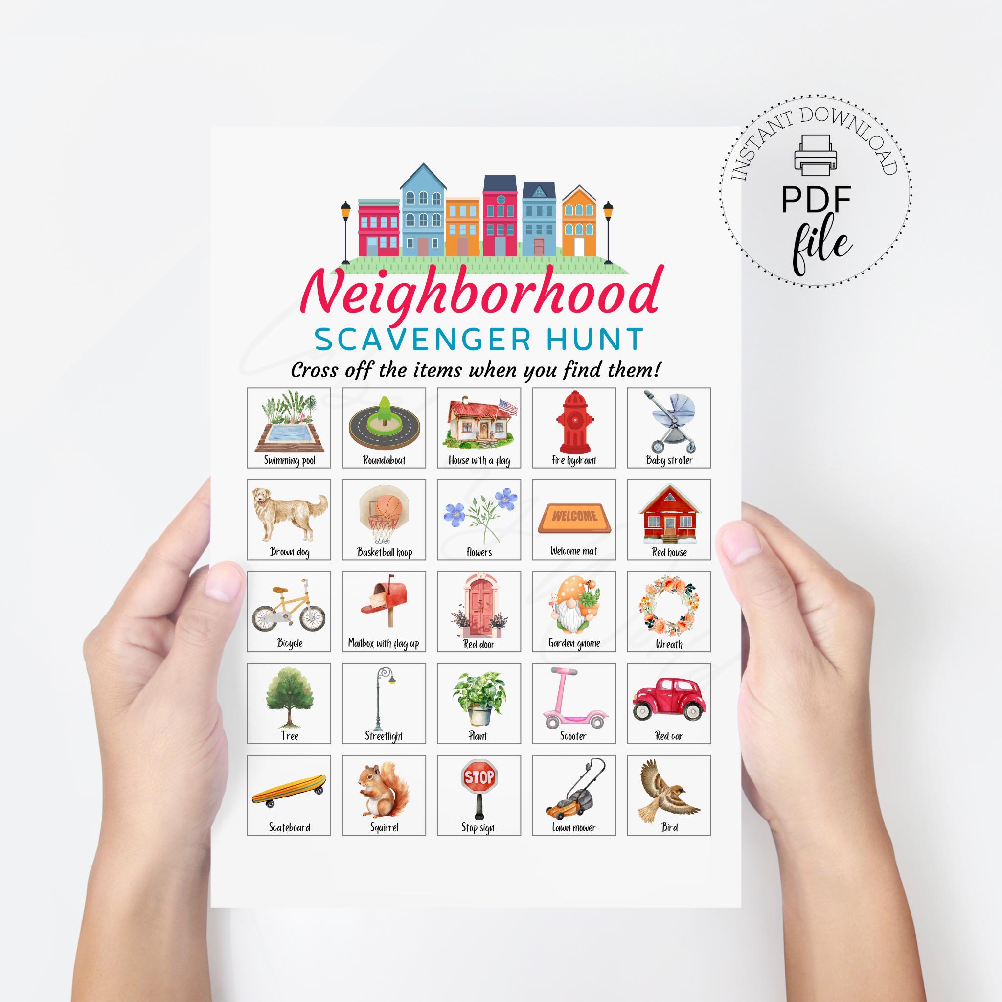 Printable Neighborhood Scavenger Hunt, Outdoor Treasure Hunt for Kids ...