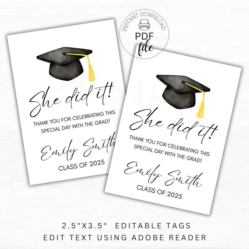 Printable Graduation Party Gift Tag, She/he Did It Thank You for Coming ...