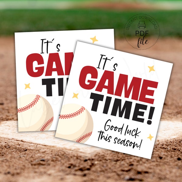 Baseball Good Luck This Season Tag, Printable It's Game Time Gift Tag, Game Day Baseball Team Treats/Snacks Bag Tag, Instant Download PDF