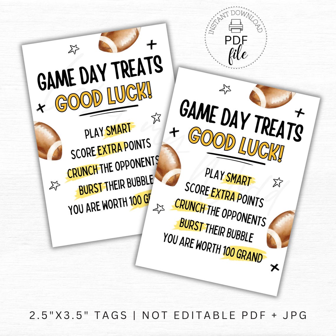 Printable Football Candy Treat Bag Tag | Good Luck Football Gift Tags ...
