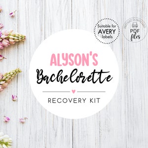 Bachelorette Recovery Kit Labels | Custom Name Stickers | Printable Party Round Tags | Personalized Hangover Kit Sticker | Instant Download