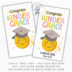 Étiquette imprimable Félicitations pour les diplômés de la maternelle 20XX, étiquettes de faveur personnalisées pour l'obtention du diplôme de maternelle, téléchargement immédiat PDF + JPG