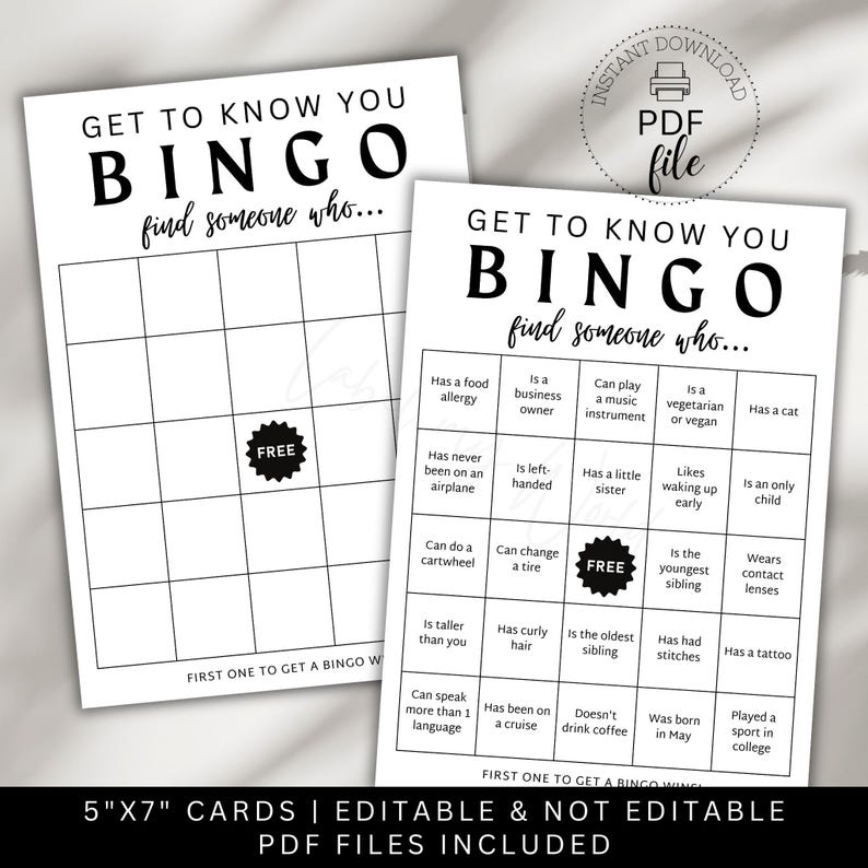 Printable Get to Know You Bingo, Find Someone Who Bingo Game Pre-filled ...