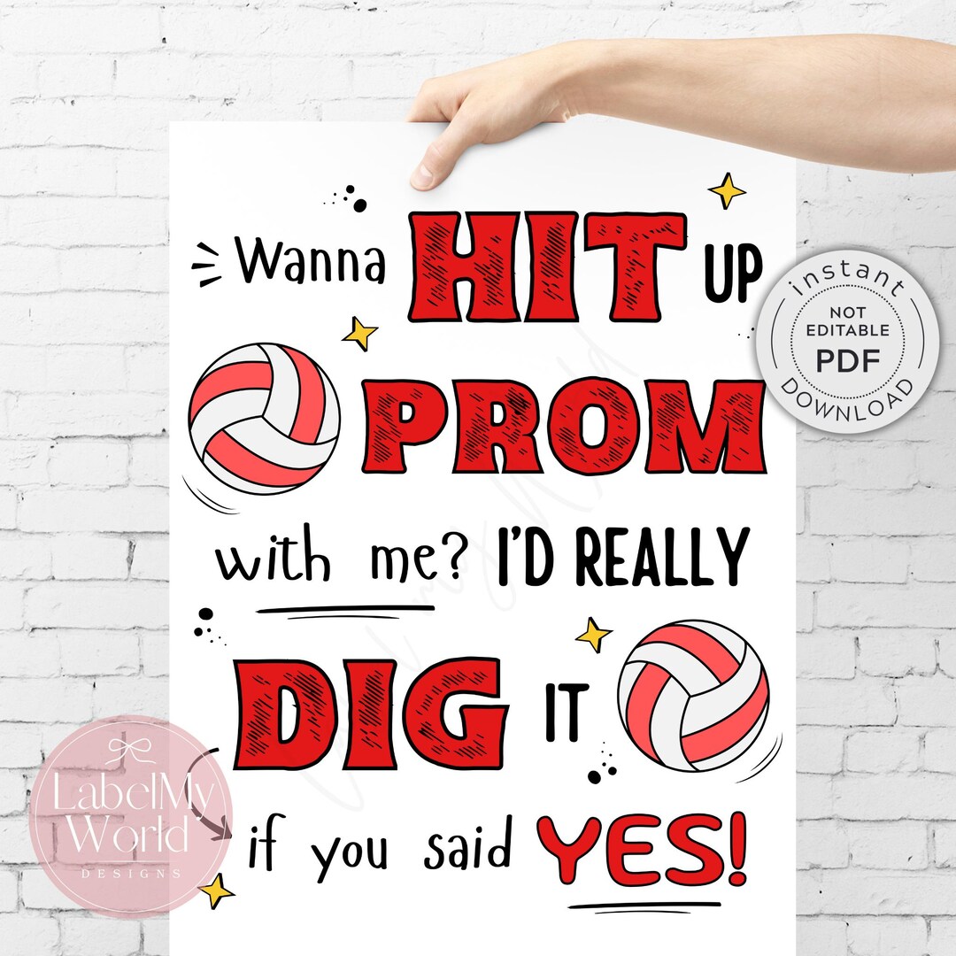 Volleyball Promposal Sign, Printable Hit up PROM With Me Poster (PDF ...