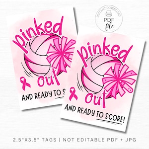 Wydrukuj Siatkówka Różowe Tagi Dzień Gry, Różowe I Gotowe Do Punktowania Cheer Powodzenia 2.5x3.5 Tagi Prezentów, Różowe Tagi Przysmaków Drużyny PDF + JPG