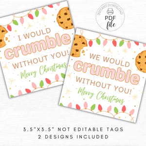 Etichetta per biscotti di Natale stampabile, etichette per bomboniere We/I Would Crumble Without You, etichette regalo per scatole/borse di biscotti di apprezzamento, download immediato PDF + JPG
