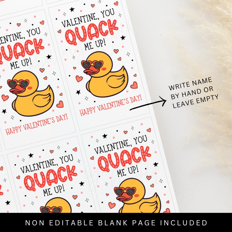 Quack Heart Notes Rubber Duck Valentine Gift Tag, You Quack Me up Valentine's Day Cards ...