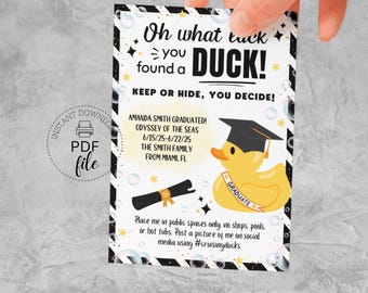 Druckbarer Abschlussfeier Enten Geschenkanhänger, oh was für ein Glück, dass du eine Ente gefunden haben!