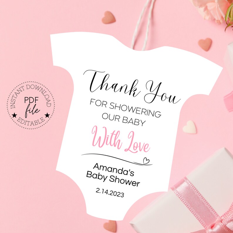 Printable Onesie Favor Tag PDF Template Boy & Girl Baby Shower Editable