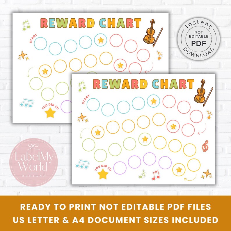 Violin Practice Reward Chart for Kids, Printable Musical Instrument ...