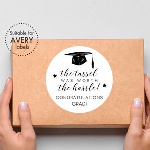 La borla valió la molestia Etiquetas y etiquetas redondas, pegatinas de graduación imprimibles 2" 2.5" 3" Etiquetas redondas Avery, descarga instantánea PDF + JPG