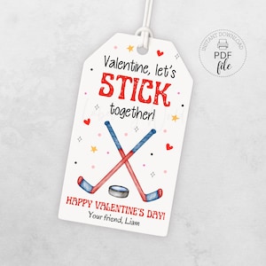 Etichetta regalo stampabile per hockey su ghiaccio di San Valentino, etichetta regalo personalizzata "Rimaniamo uniti" per San Valentino 2x3,5, download immediato PDF + JPG