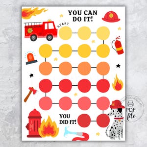 Afdrukbare beloningskaart brandweerwagen voor kinderen, stickerkaart gedrag jongens, You Can Do It beloningskaart peuter, directe download pdf + JPG