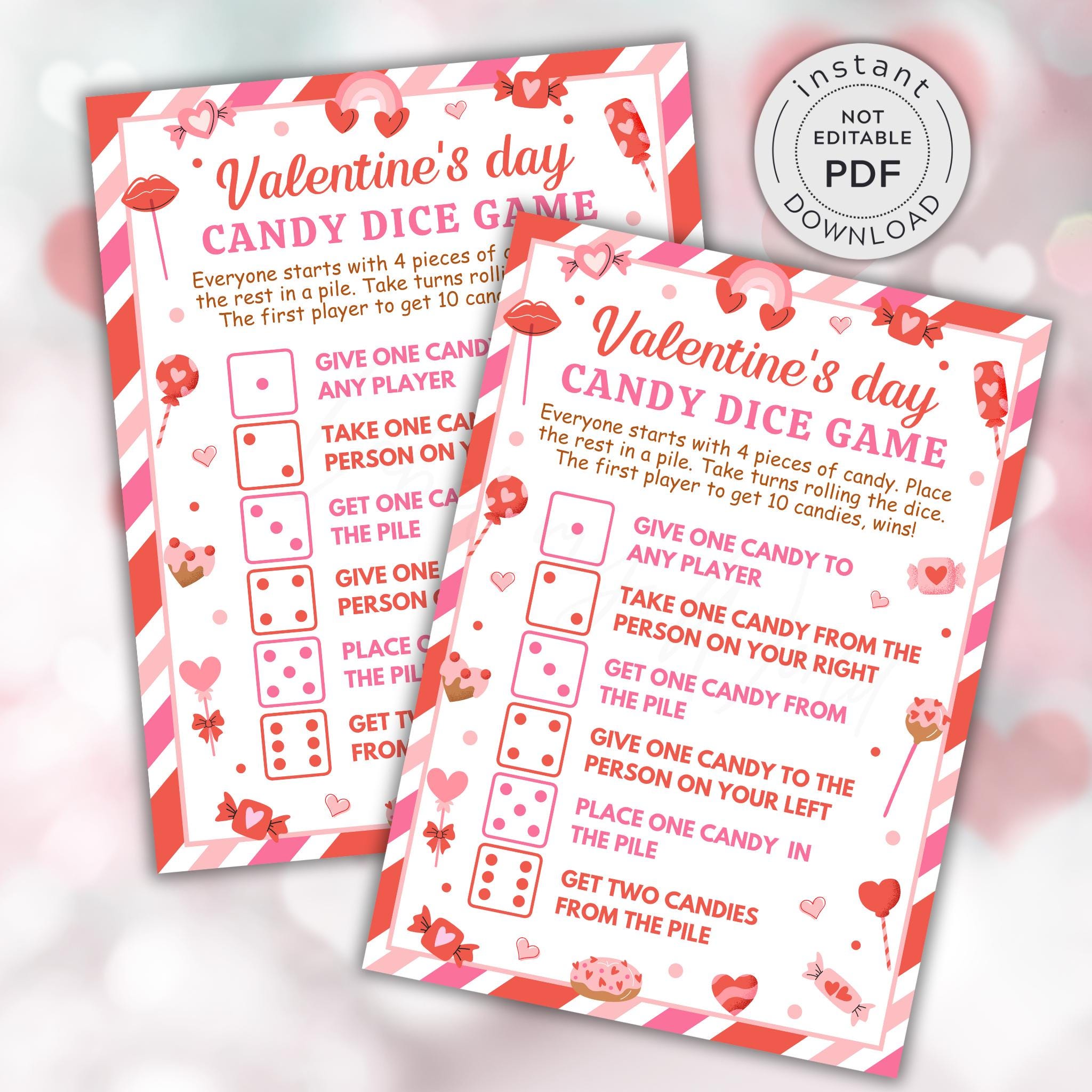 Valentine's Day Candy Dice Game for Kids, Roll the Dice Party Game (PDF ...