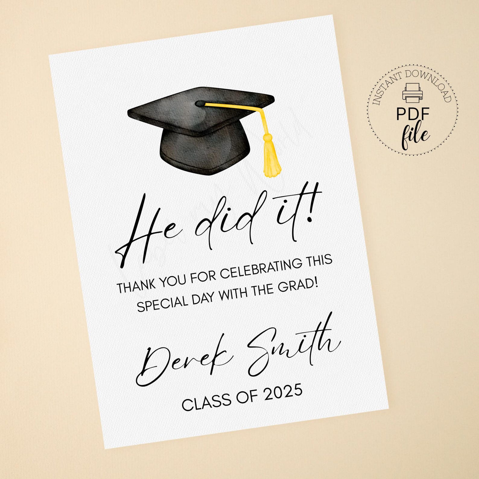 Printable Graduation Party Gift Tag, She/he Did It Thank You for Coming ...