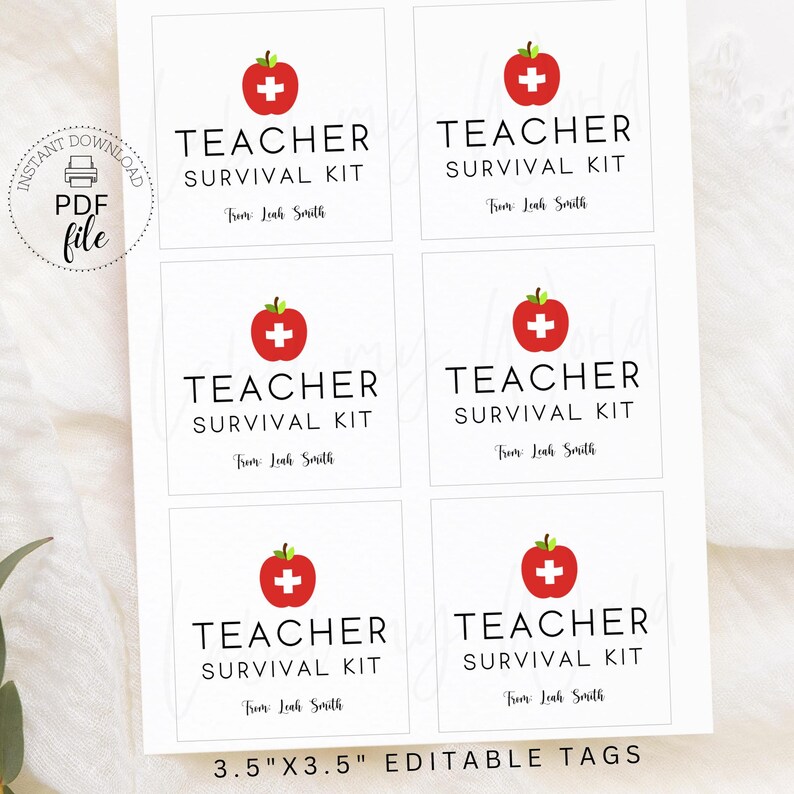 Teacher Survival Kit Tag | Printable Teacher Back to School Favor Tags ...