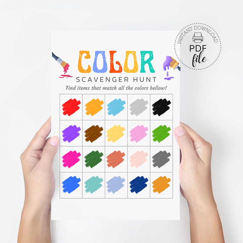 Printable Color Scavenger Hunt for Kids, Indoor/outdoor Rainbow ...