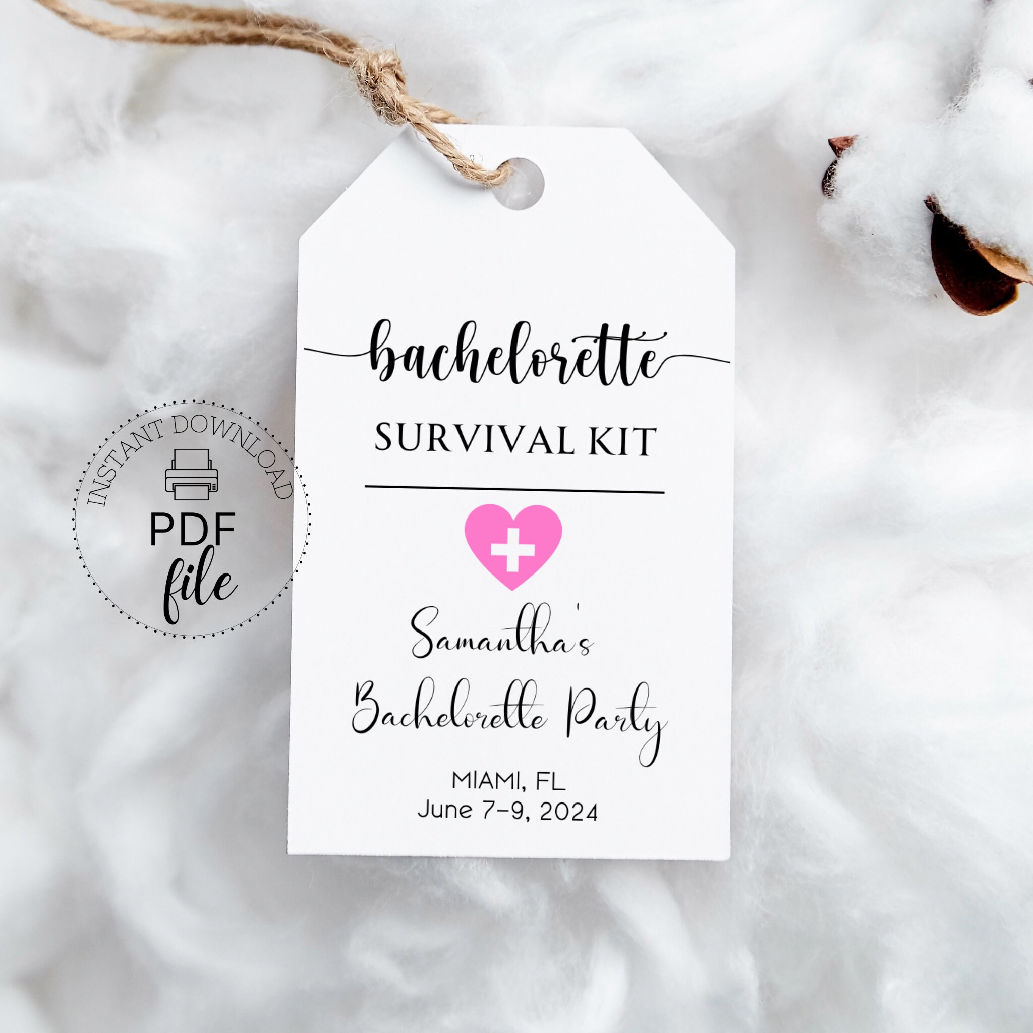 Bachelorette Survival Kit Editable Tag Personalized - Etsy