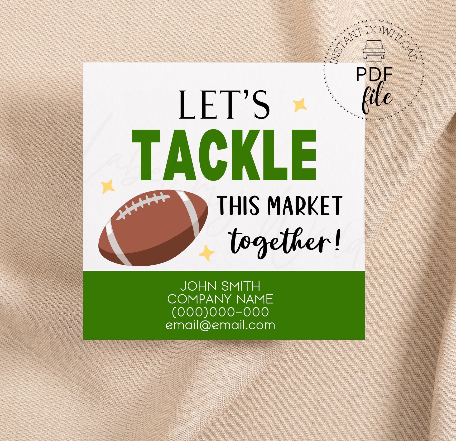 Football Realtor Pop By Tags | Let's Tackle this Market Together Gift Tag | Printable Real Estate Referrals Pop By | Personalized PDF File