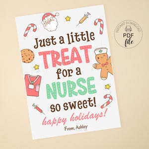 Weihnachten Krankenschwestern Wertschätzung Lecker Geschenkanhänger, personalisiert Nur eine kleine Belohnung für eine Krankenschwester so süß Happy Holidays Geschenkanhänger PDF + JPG