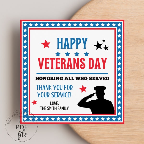 Happy Veterans Day Gift Tags | Printable Thank You For Your Service Tag | Thank You Military Appreciation Tags | Instant Download PDF File