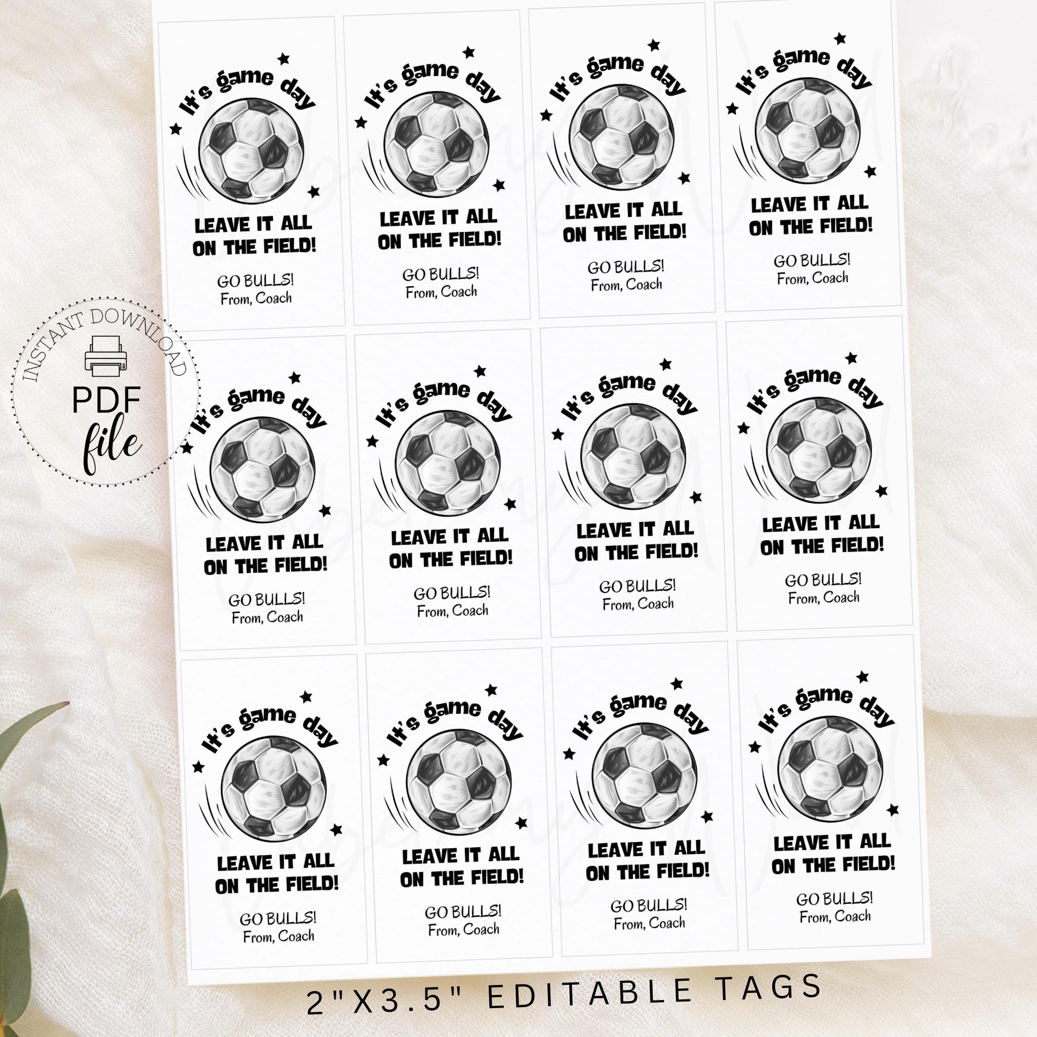 Printable Soccer Game Day Gift Tags | Personalized Soccer Team Good ...