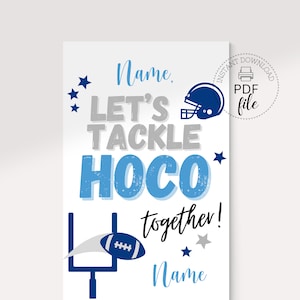 Editable HOCO Football Proposal Sign | Printable Let&#39;s Tackle HOCO Together! 11x17 Poster | Personalized Blue & Grey Football Sign PDF File