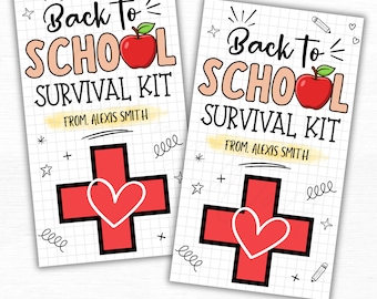 Printable Back to School Survival Kit Tag, Personalized Teacher/Student First Day of School Gift Tags 2.7&quot;x4.8&quot;, Instant Download PDF