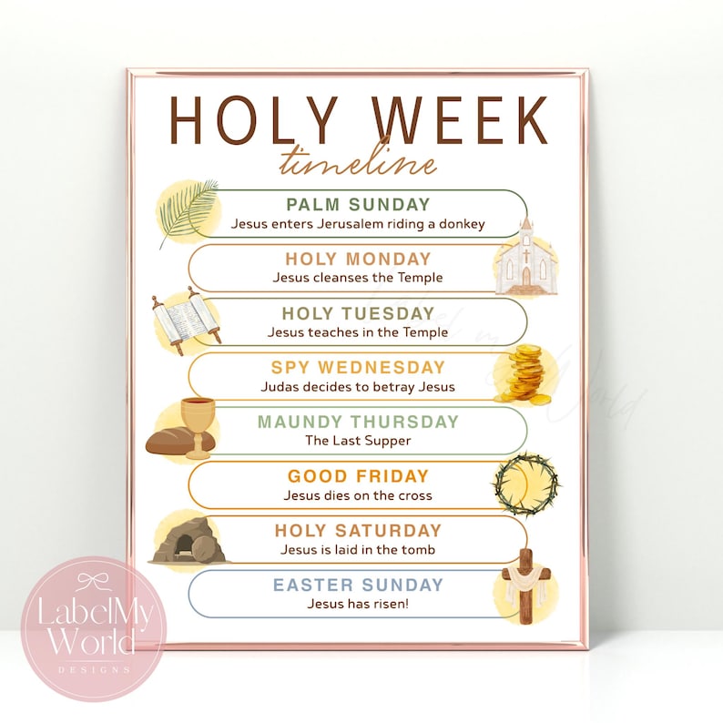 Printable Holy Week Timeline Sign, Easter Week Countdown Poster (PDF ...