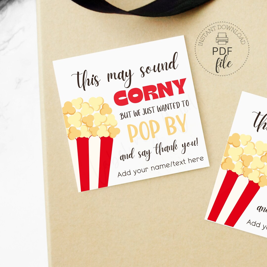 Popcorn Appreciation Gift Tag Printable This May Sound Corny Etsy