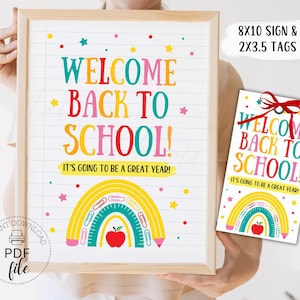 Welcome Back to School Printable Sign + Gift Tag, Teacher School Staff ...