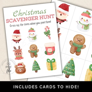 Druckbare Weihnachten Schnitzeljagd für Kleinkinder, Haus/Klassenzimmer Kinder Spiel, Urlaub Party Aktivität 5x7 Karten, Sofort Download PDF