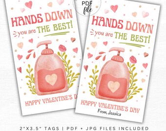 Etiquetas de regalo de San Valentín "Hands Down", etiquetas imprimibles para jabón de manos y recuerdo de San Valentín