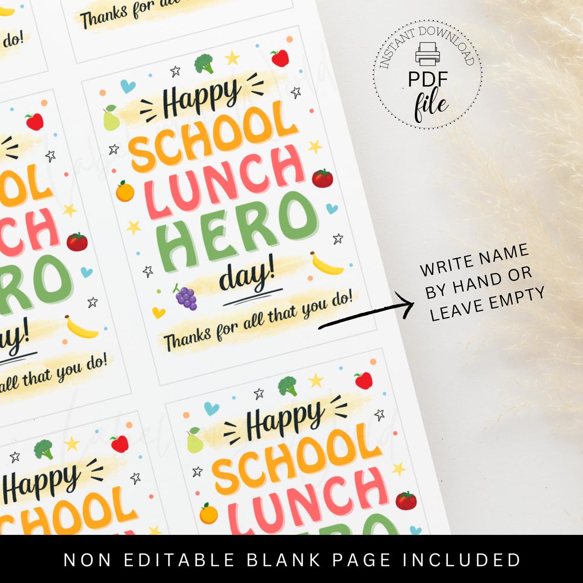 Printable Happy School Lunch Hero Day Gift Tag, Cafeteria Thank You for ...