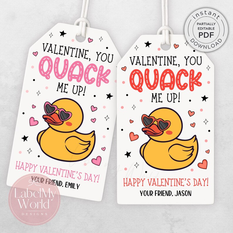 Rubber Duck Valentine Gift Tag, You Quack Me up Valentine's Day Cards ...