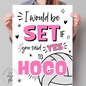 Cartel imprimible de propuesta de bienvenida de voleibol, estaría listo si dijeras sí a HOCO, póster rosa, archivos PDF + JPG de 8 x 10, 16 x 20 y 18 x 24