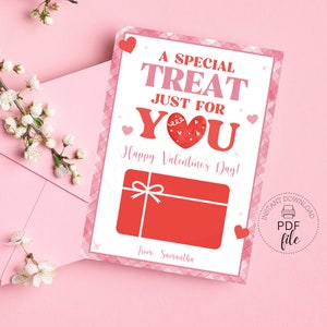 Plantilla imprimible para portatarjetas de regalo con un regalo especial para el día de San Valentín / Portatarjetas de regalo personalizado con un regalo especial solo para ti, descarga instantánea en formato PDF