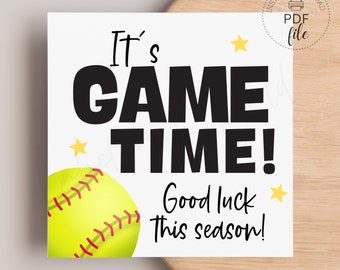 Softball Good Luck This Season Tag, Printable It's Game Time Gift Tag, Game Day Softball Team Treats/Snacks Bag Tag, Instant Download PDF