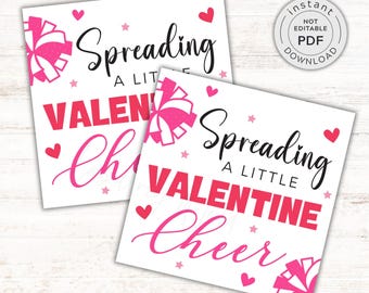 Spreading a Little Valentine Cheer Geschenkanhänger, druckbare Cheerleader Team Leckerli Geschenkanhänger (PDF-Download)