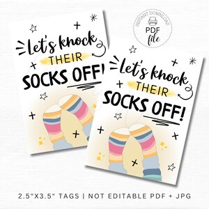 Printable Let&#39;s Knock Their Socks Off Gift Tags, Cheerleading, Dance, Gymnastics, Good Luck 2.5x3.5 Favor Tags, Team Treat Tag PDF + JPG