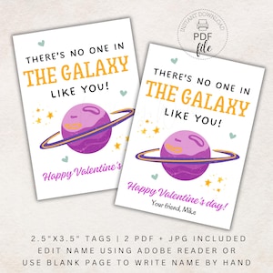 Etiqueta de presente de dia dos namorados para impressão do espaço sideral, não há ninguém na galáxia como você, etiquetas personalizadas de feliz dia dos namorados 2,5" x 3,5", PDF + JPG