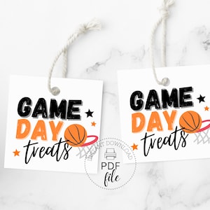 Basketball Game Day Tags | Game Day Treats Square Hang Tags | Printable Basketball Team Treat Tags | Instant Download PDF File