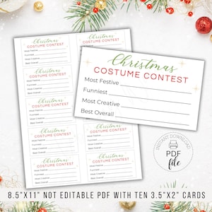 Cédula de votação para concurso de fantasias de Natal para impressão, cartões de votação para concurso de fantasias de festa de Natal 3,5 x 2 polegadas, download instantâneo PDF não editável