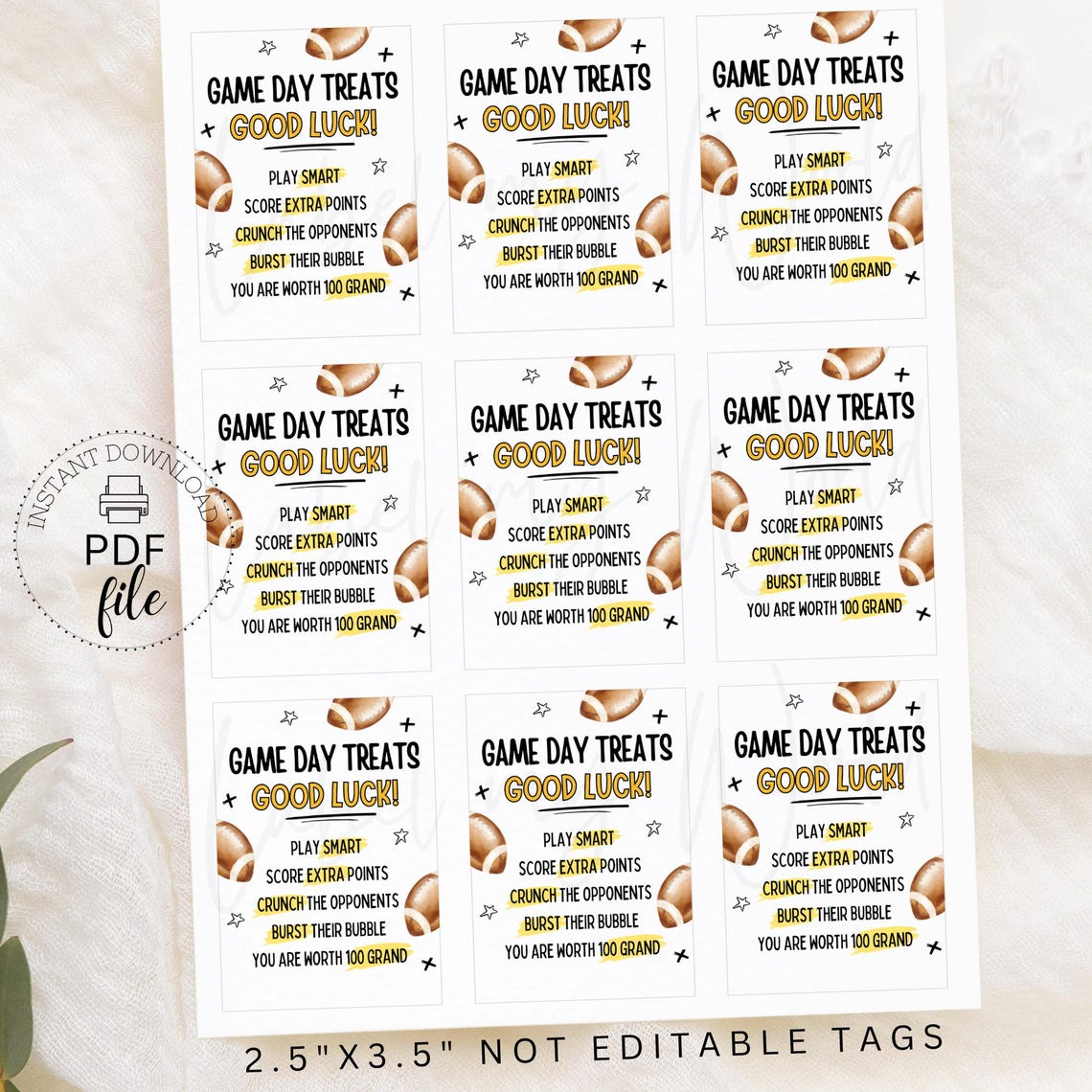 Printable Football Candy Treat Bag Tag | Good Luck Football Gift Tags ...