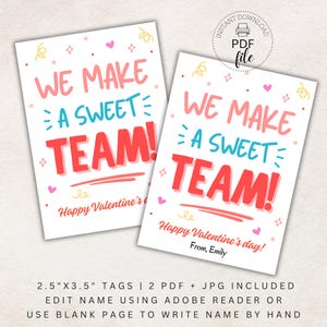 Étiquette cadeau imprimable Nous faisons une équipe douce, personnalisée Joyeuse Saint-Valentin, employée d'école de sport, infirmière, personnel de 2,5 x 3,5 pouces, étiquette gourmande PDF + JPG