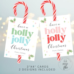 Plantillas para sujetar bastones de caramelo para imprimir / Etiquetas para bastones de caramelo personalizadas de 3" x 4" para celebrar una feliz Navidad / Descarga instantánea en formato PDF