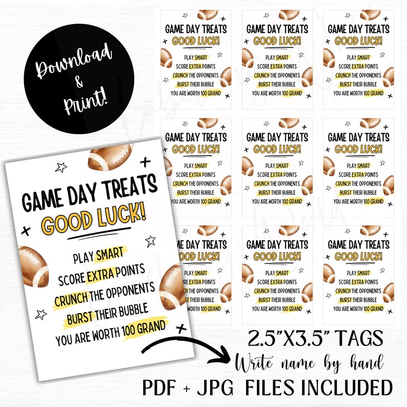 Printable Football Candy Treat Bag Tag | Good Luck Football Gift Tags ...