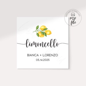 Printable Limoncello Favor Tags, Personalized Italian Wedding Gift Tag, Limoncello Bottle Tag, Bridal Shower/Wedding 2.5x2.5 & 3.5x3.5 Tags