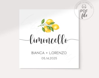 Printable Limoncello Bottle Favor Tag, Personalized Italian Wedding Gift Tag (PDF Download)